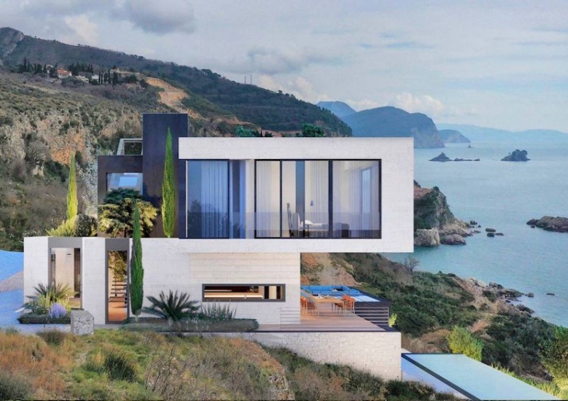 Luxusvilla mit Pool auf einer Klippe über dem Meer, Skocidjevojka, Budva
